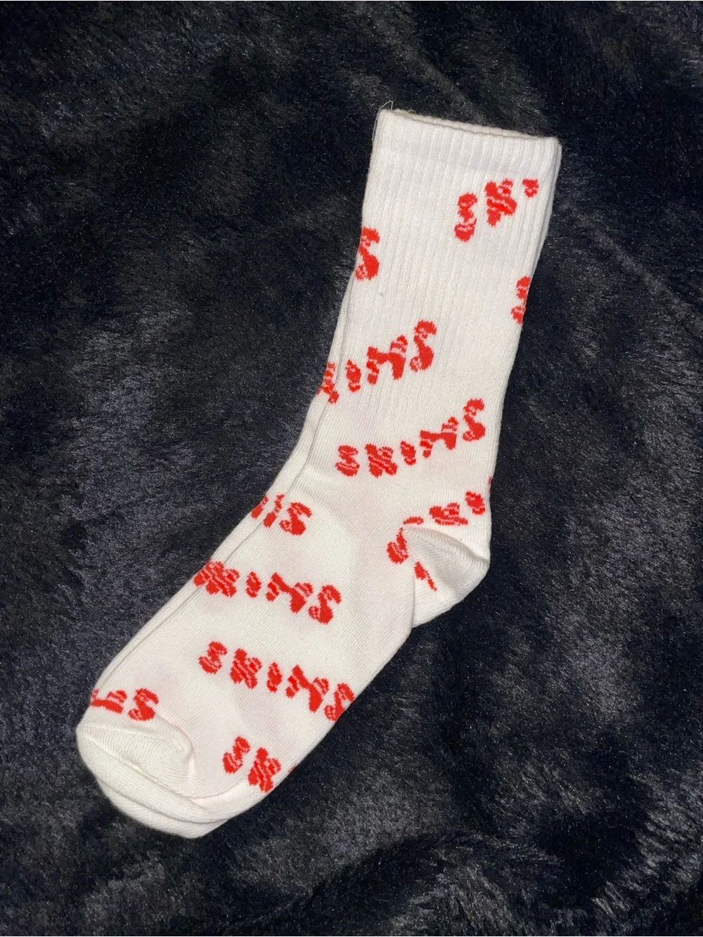 SKIMS White Crew Socks with Red Logo Print New Without Tag